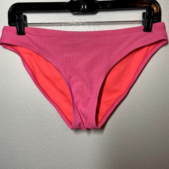 Nike Ribbed Bikini Bottom Swimsuit Nylon Back Logo Hot Pink Medium - Picture 6 of 6